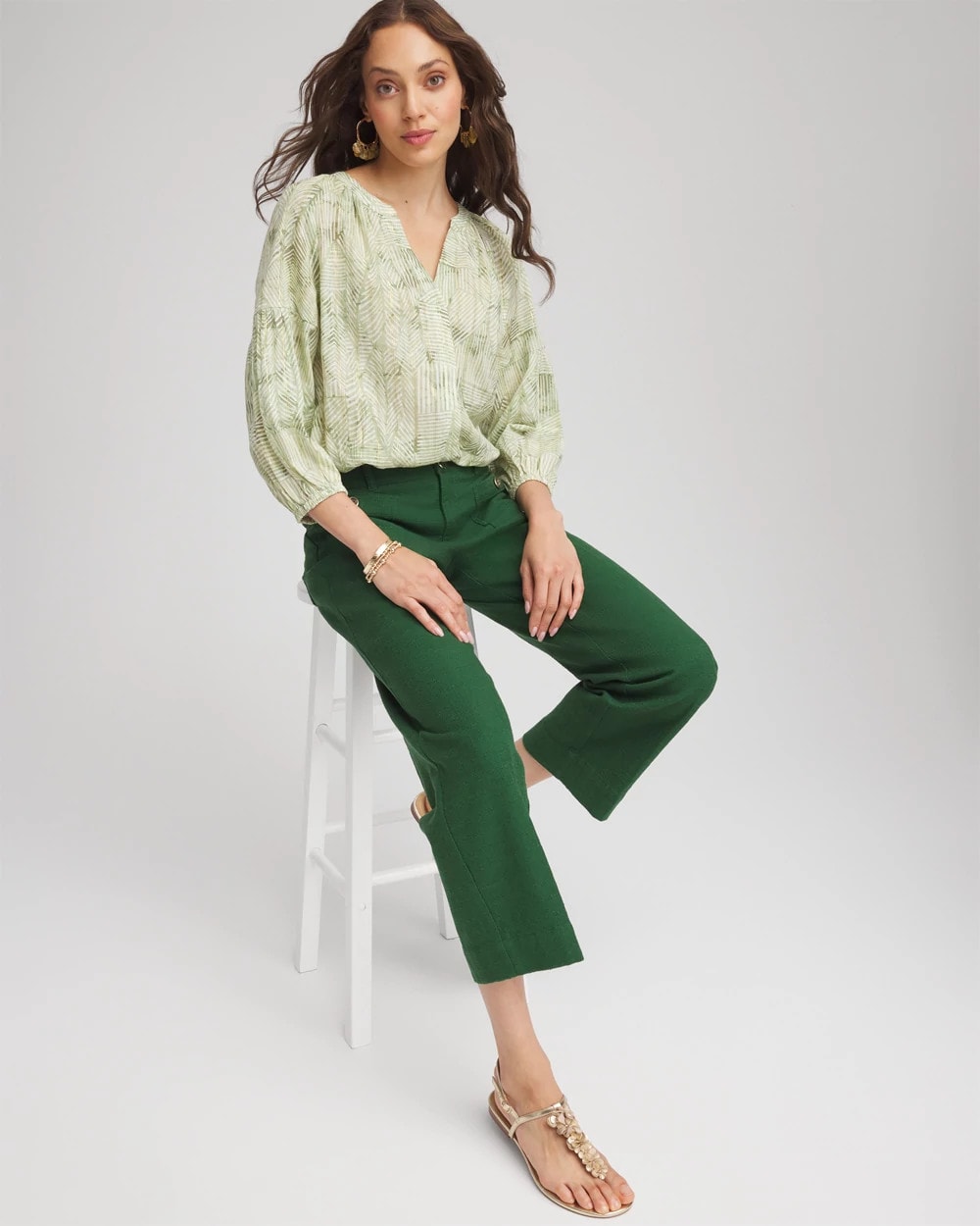 Salted Lime Lurex Stripe Cotton Blouse