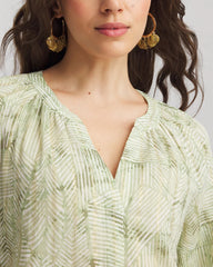Salted Lime Lurex Stripe Cotton Blouse