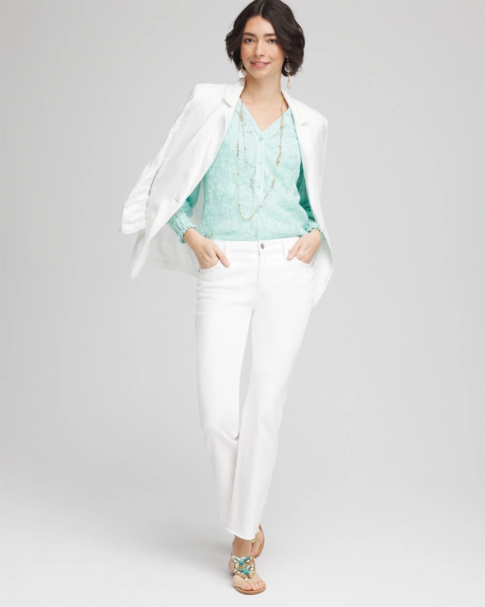 Teal Waters Floral Soutache V-Neck Blouse
