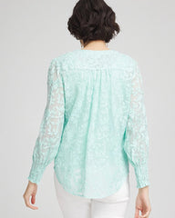 Teal Waters Floral Soutache V-Neck Blouse