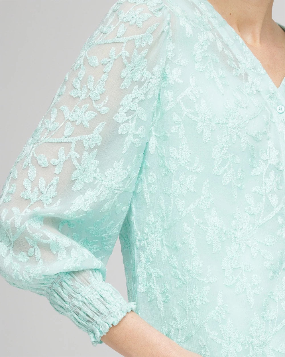 Teal Waters Floral Soutache V-Neck Blouse