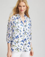 Blue Casa Ruffle Collar Butterfly Burnout Blouse
