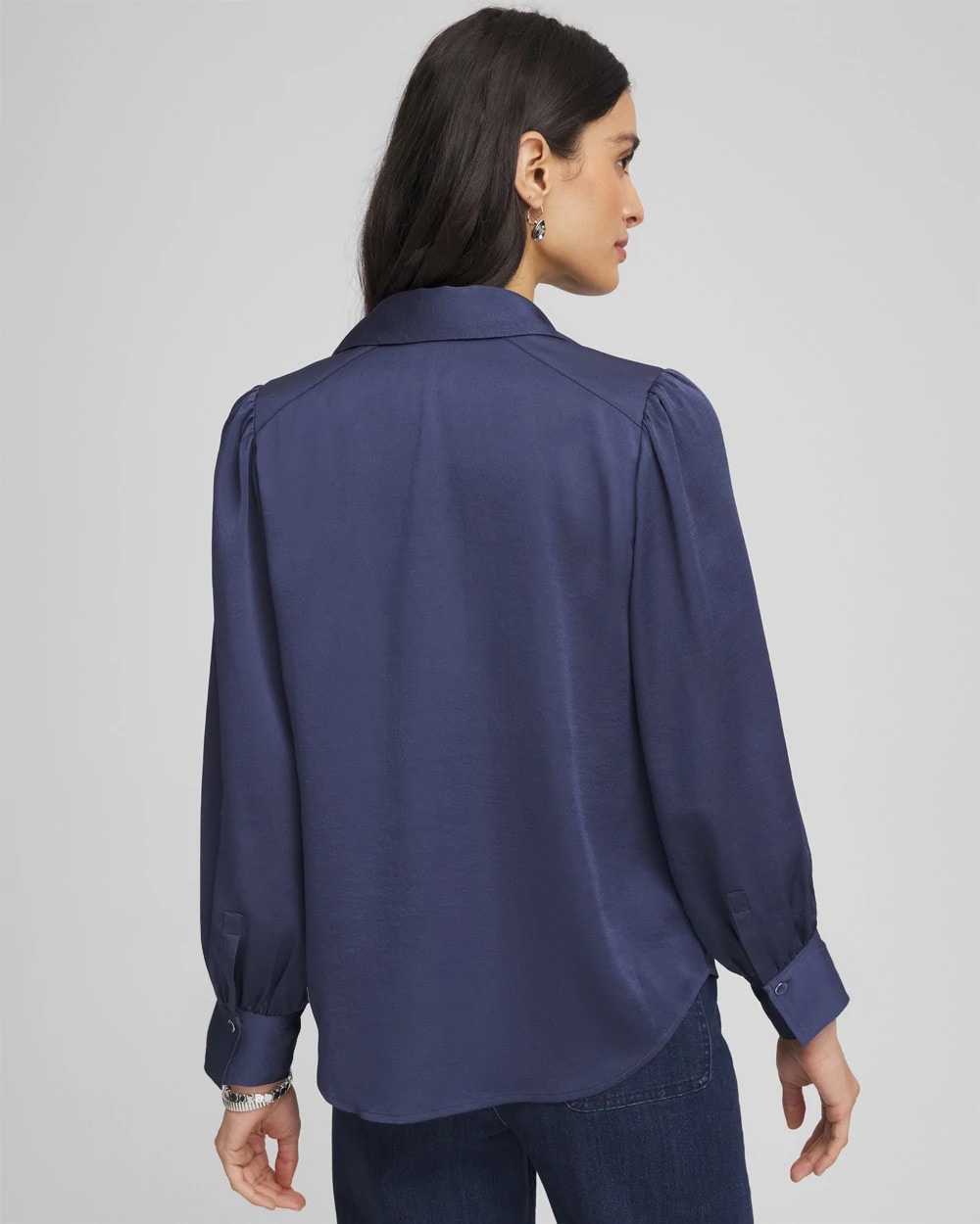 Indigo Sky Puff Sleeve Satin Blouse