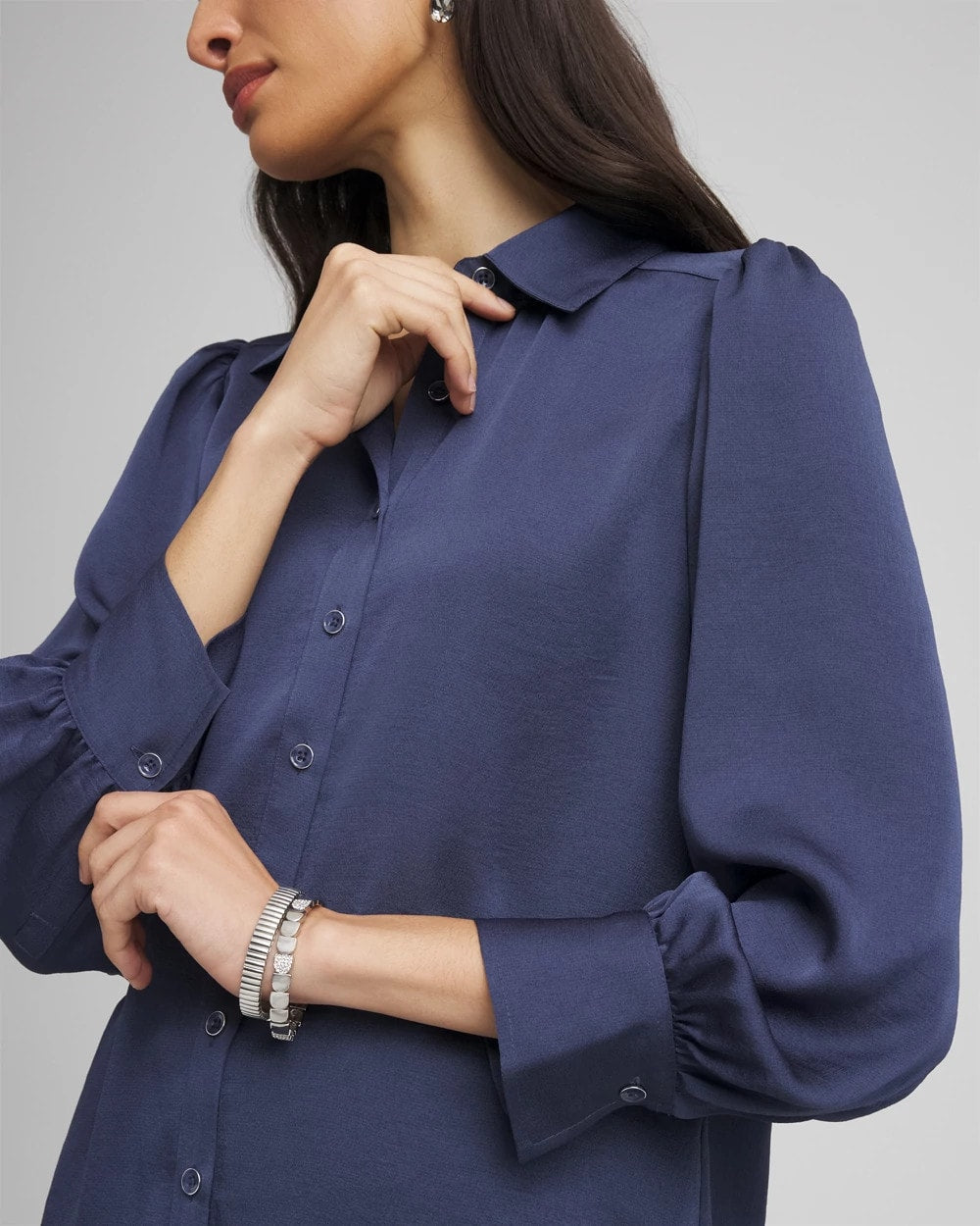 Indigo Sky Puff Sleeve Satin Blouse