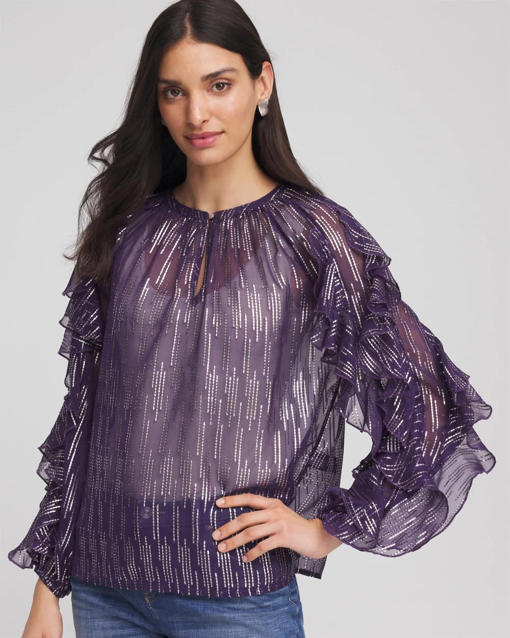 Purple Elixir Georgette Ruffle Sleeve Blouse