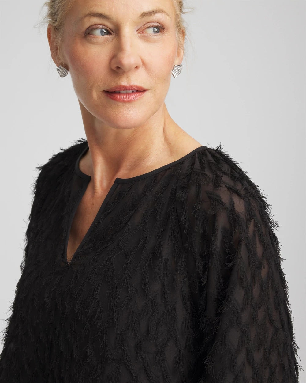 Black Feathered Pullover Peasant Blouse