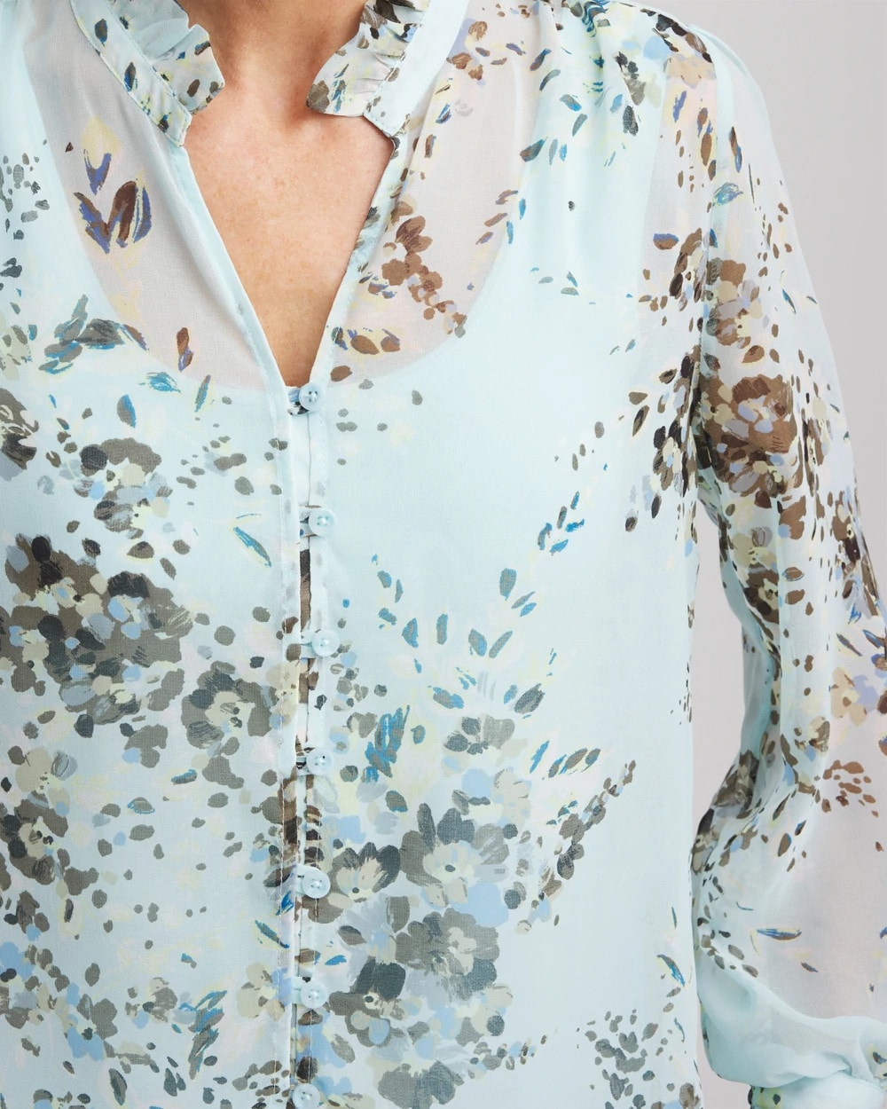 Blue Menthe Floral Georgette Peasant Blouse