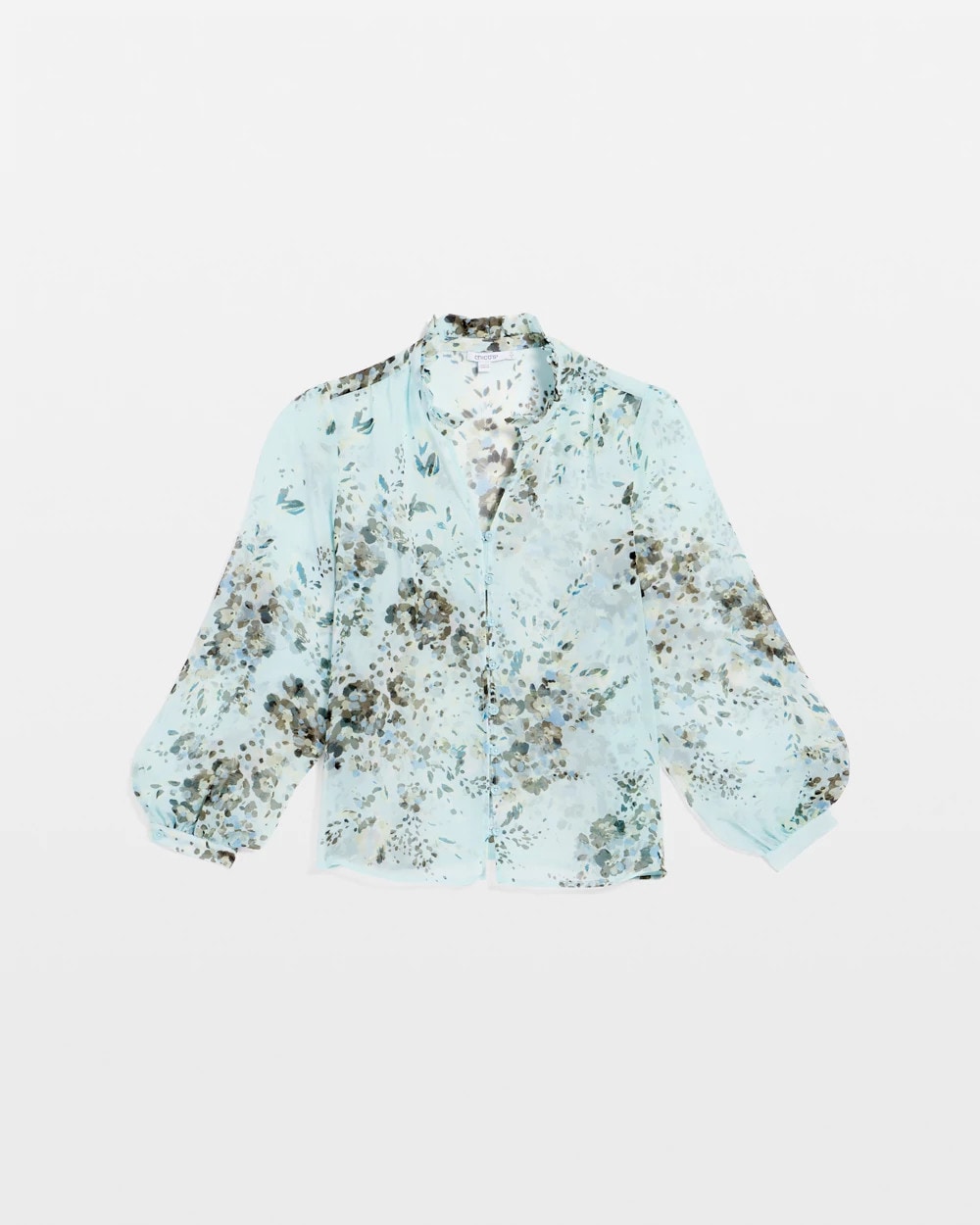 Blue Menthe Floral Georgette Peasant Blouse