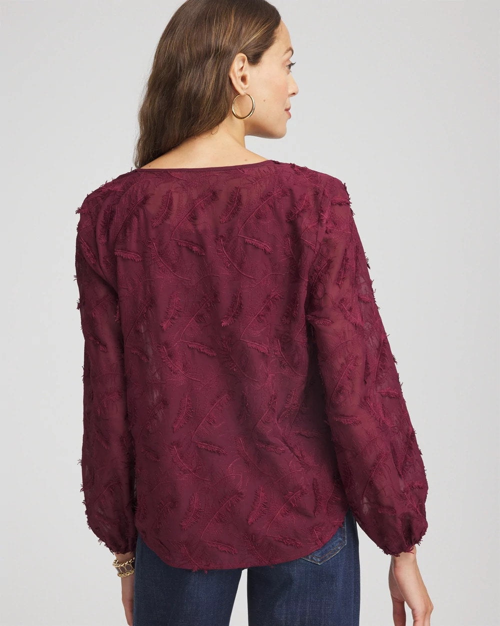 Deep Chianti Feathered Pullover Peasant Blouse