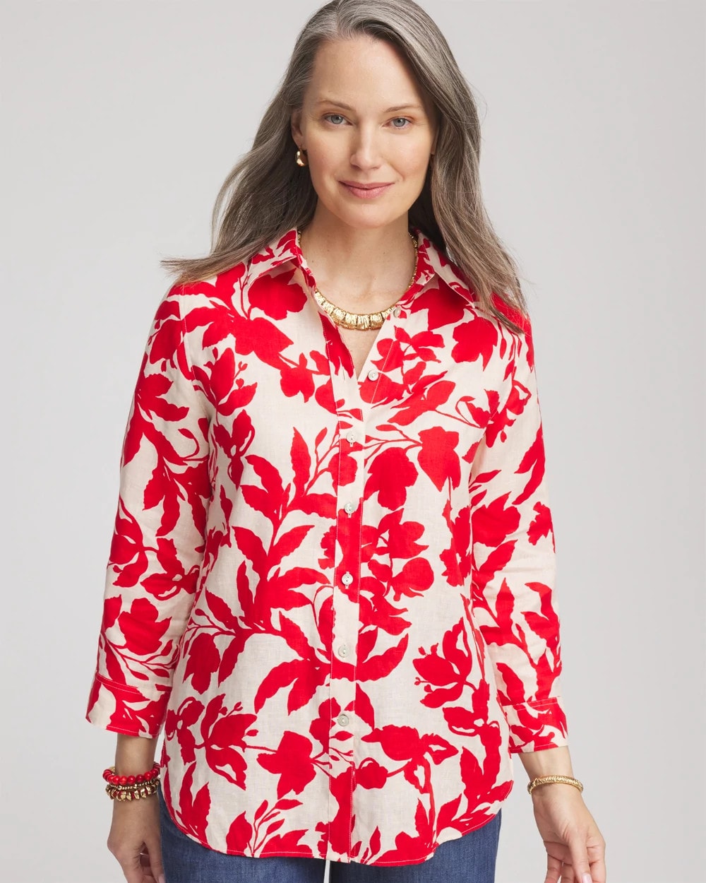 Red Glow No Iron™ Floral Linen Shirt