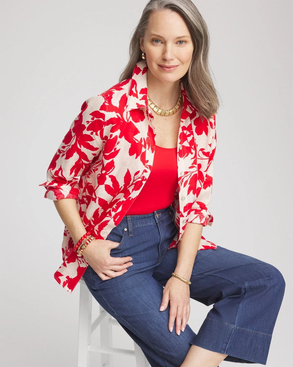 Red Glow No Iron™ Floral Linen Shirt