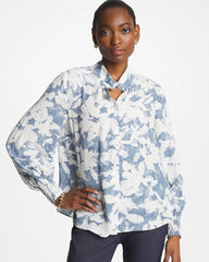 Tidal Blue Faux Silk Mockneck Blouse