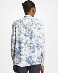 Tidal Blue Faux Silk Mockneck Blouse