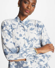 Tidal Blue Faux Silk Mockneck Blouse