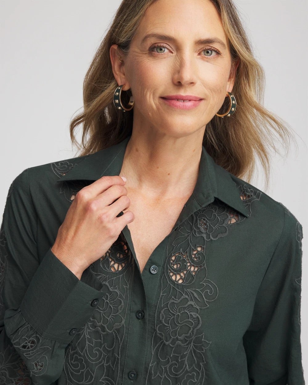 Darkest Spruce Lace Cotton Voile Shirt