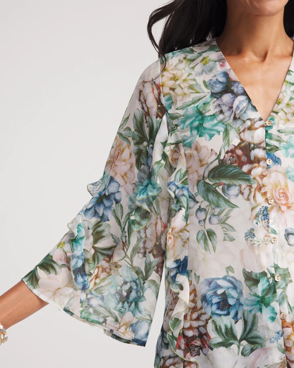 Rose Smoke Georgette Ruffled V-Neck Blouse