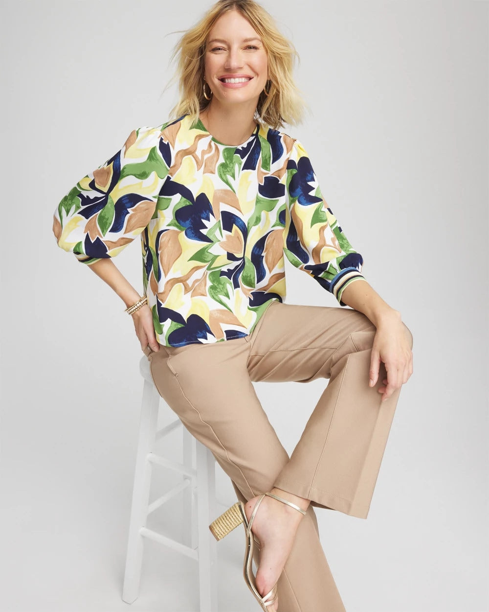 Panna Cotta Mod Blooms Matte Satin Pullover
