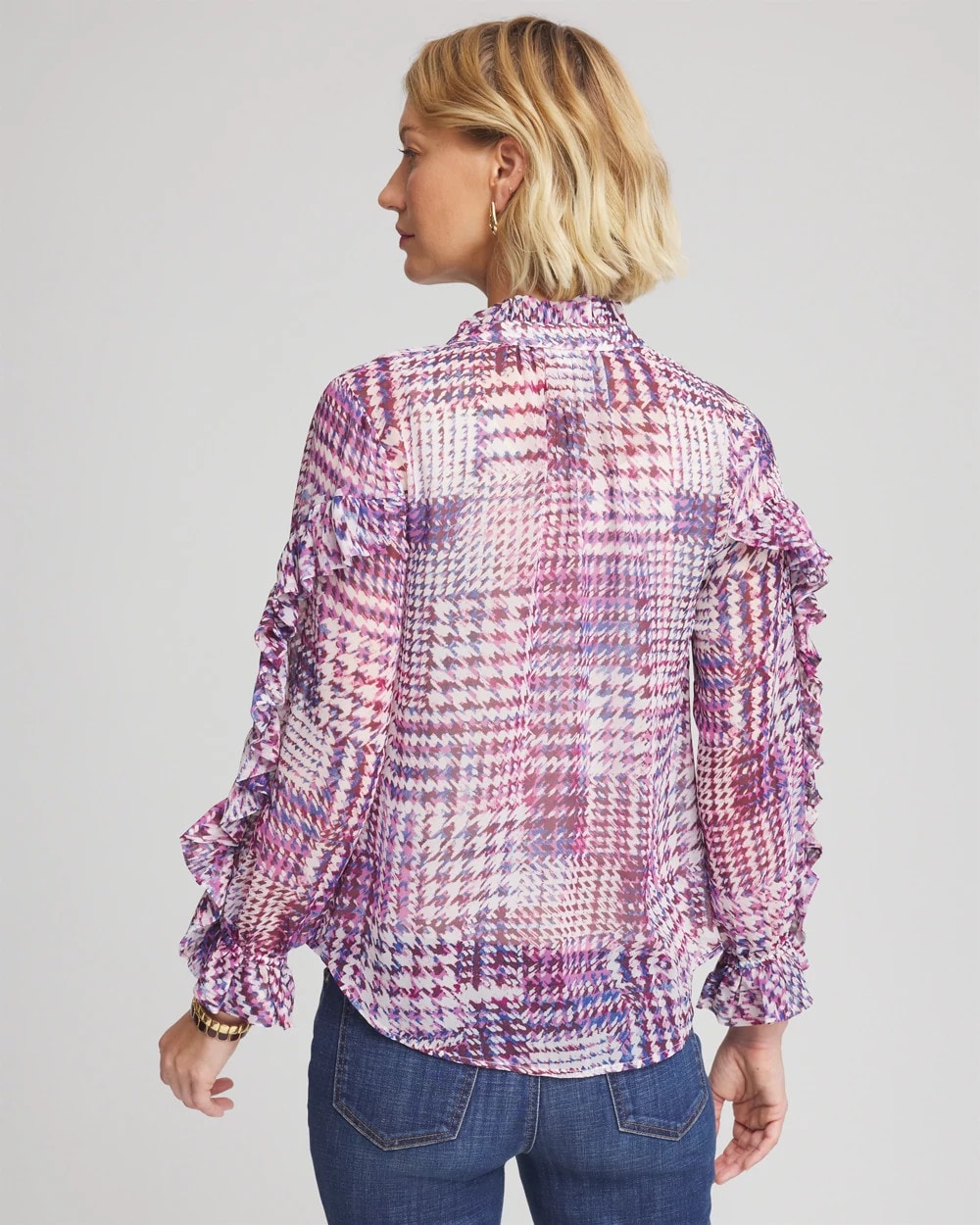 Gooseberry Gingham-Print Georgette Blouse