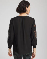 Black Crepe Banded Collar Blouse