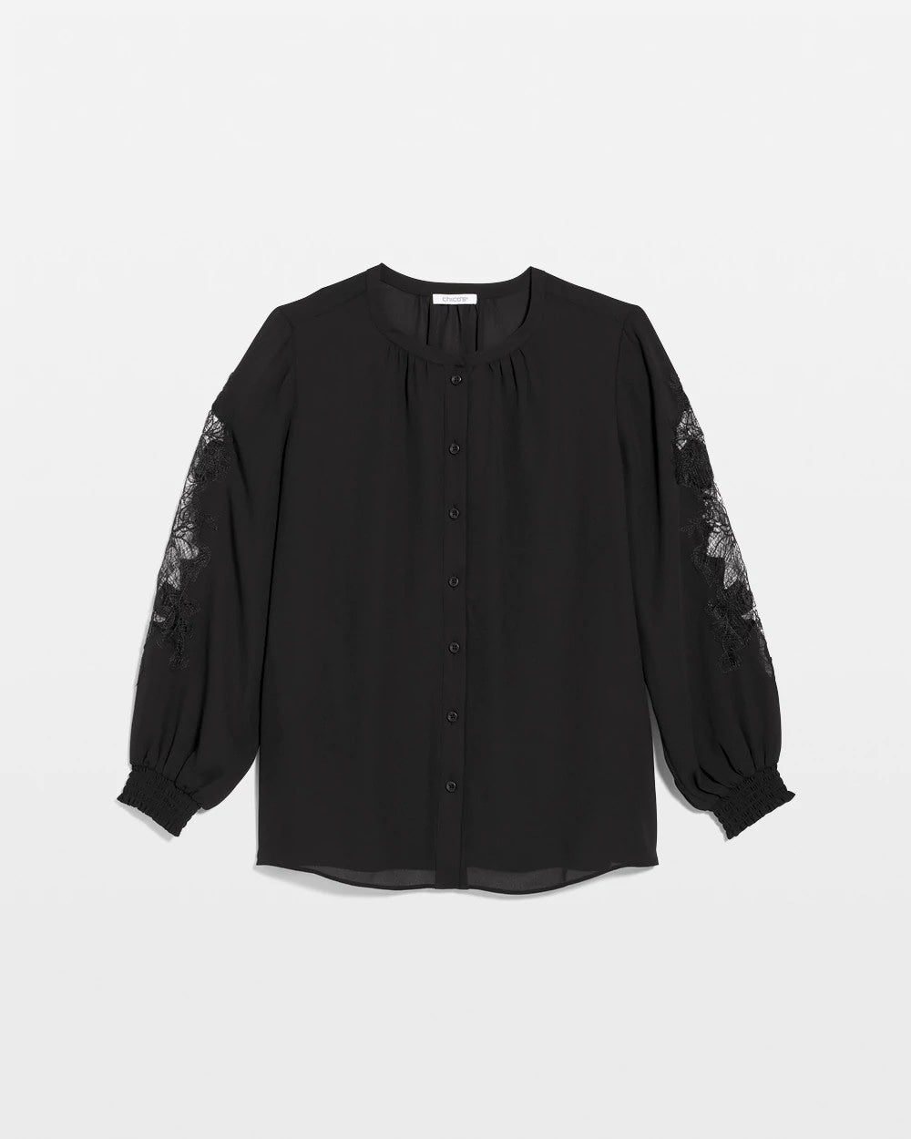 Black Crepe Banded Collar Blouse