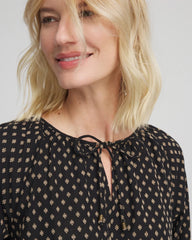 Black Floral Print Tie-Neck Top