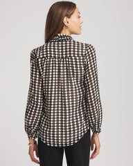 Black Clip-Dot Tie-Front Blouse