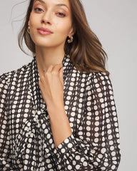 Black Clip-Dot Tie-Front Blouse