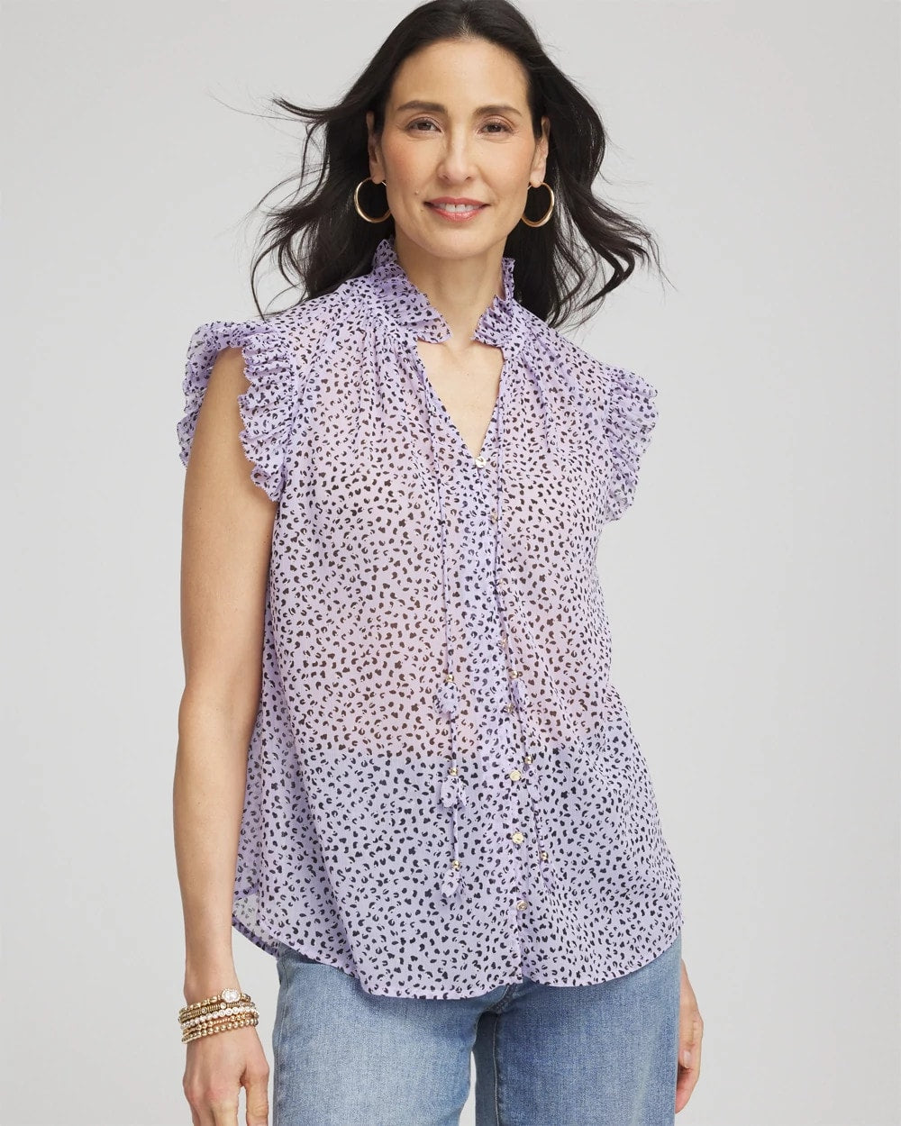 Violet Aura Cheetah Print Ruffle-Collar Blouse