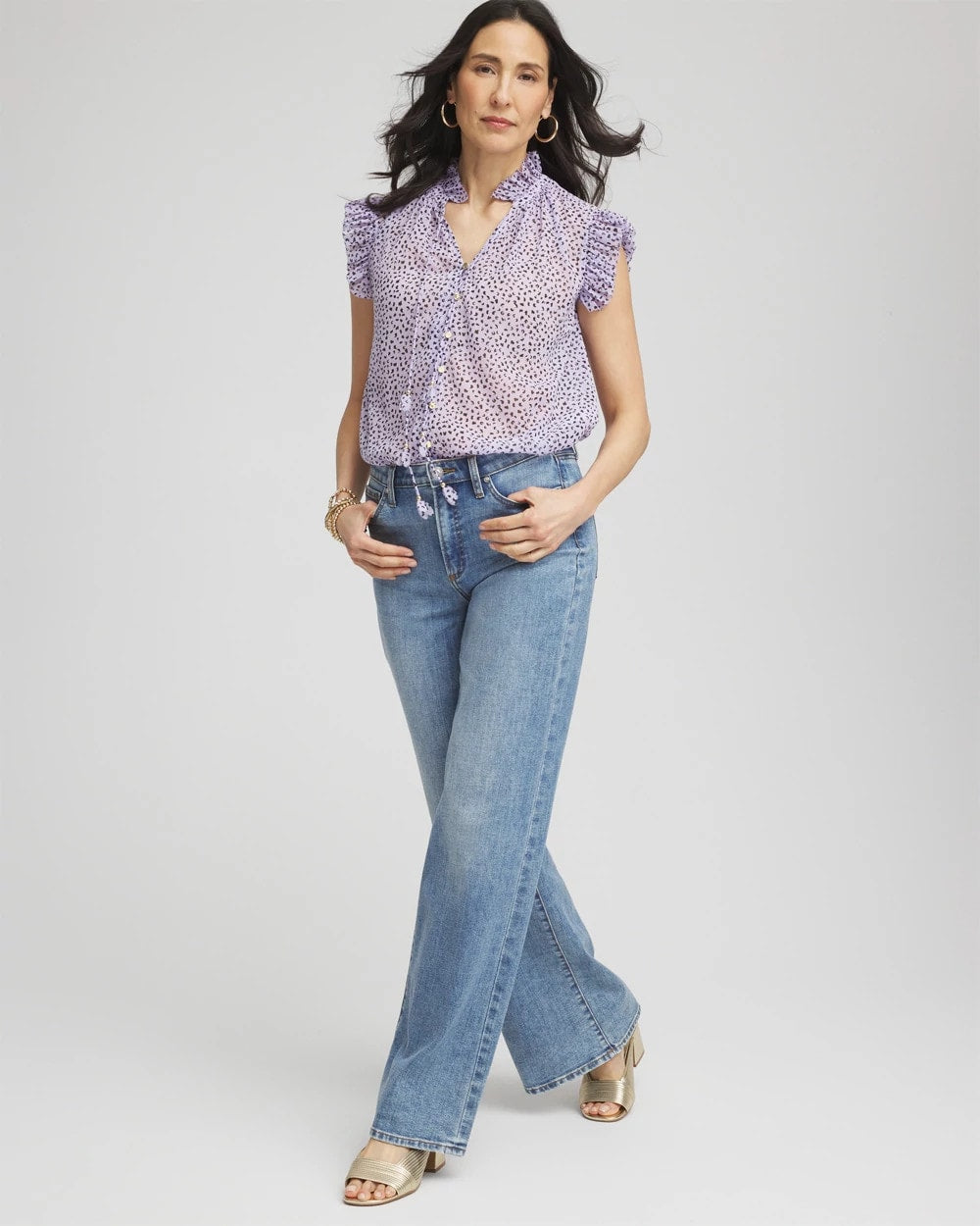 Violet Aura Cheetah Print Ruffle-Collar Blouse