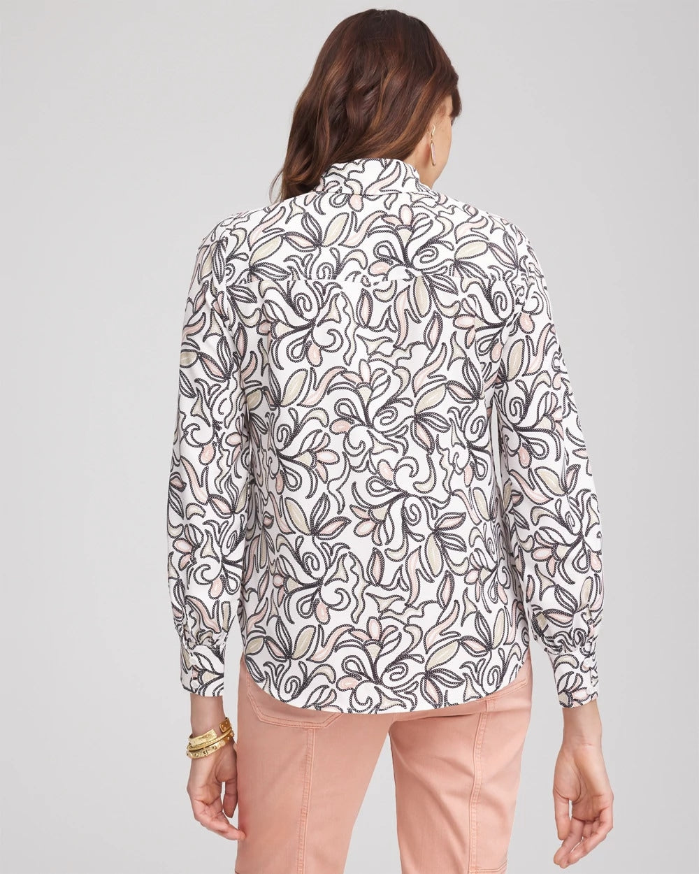 French Blush Faux Silk Floral Collared Shirt