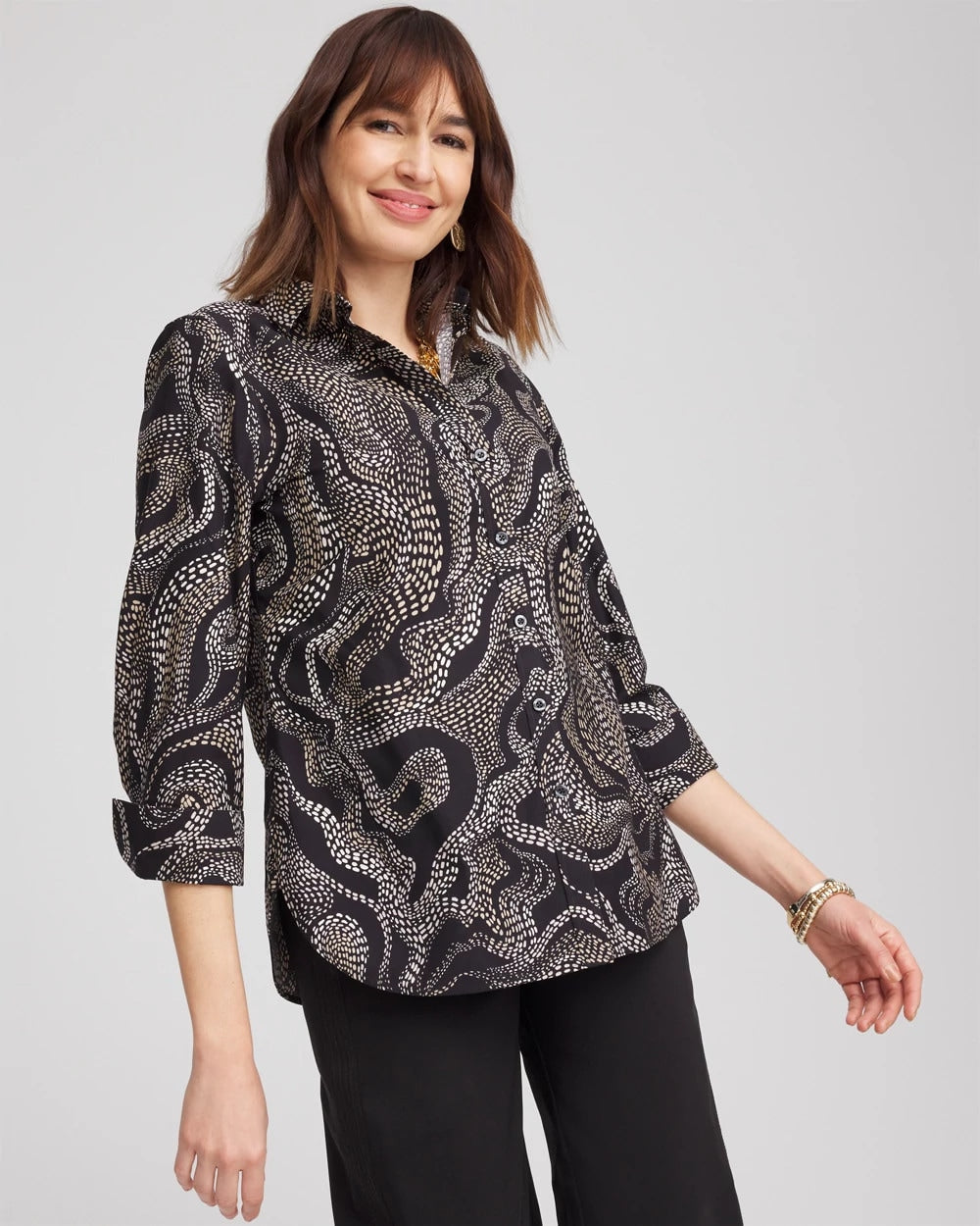 Black No Iron™ Sateen Swirls Print Shirt