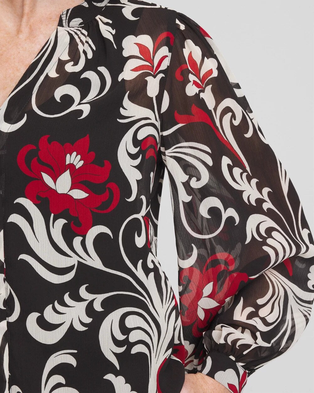 Black Crinkle Chiffon Floral Blouse