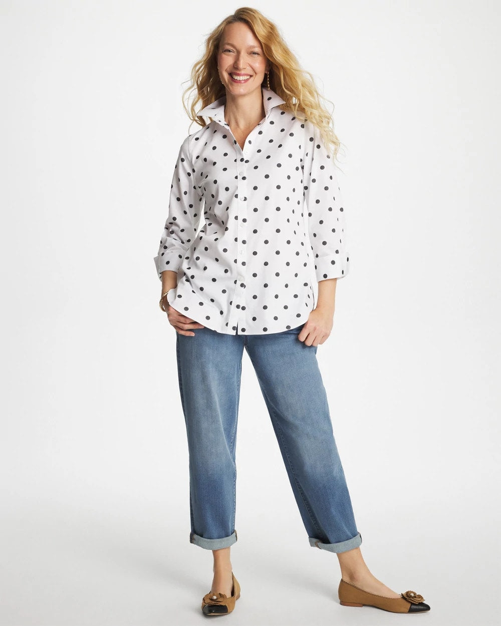 Optic White No Iron™ Stretch Perfect Dots Shirt