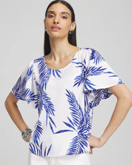 Blue Casa Flutter Sleeve Satin Top
