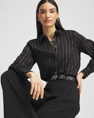 Black Classic Soft Button-front Blouse