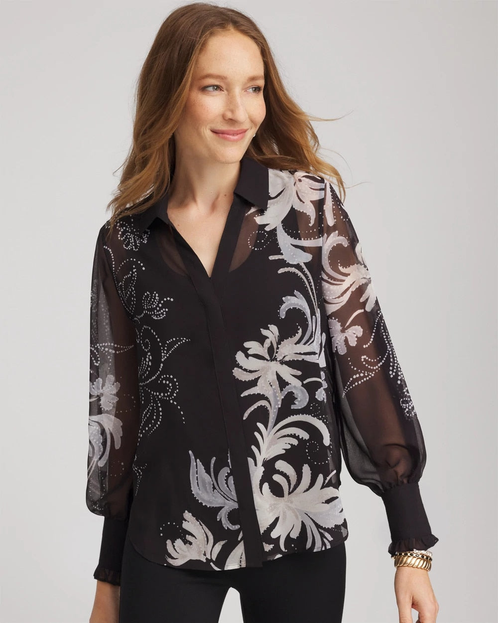 Black Georgette Flow Print Blouse