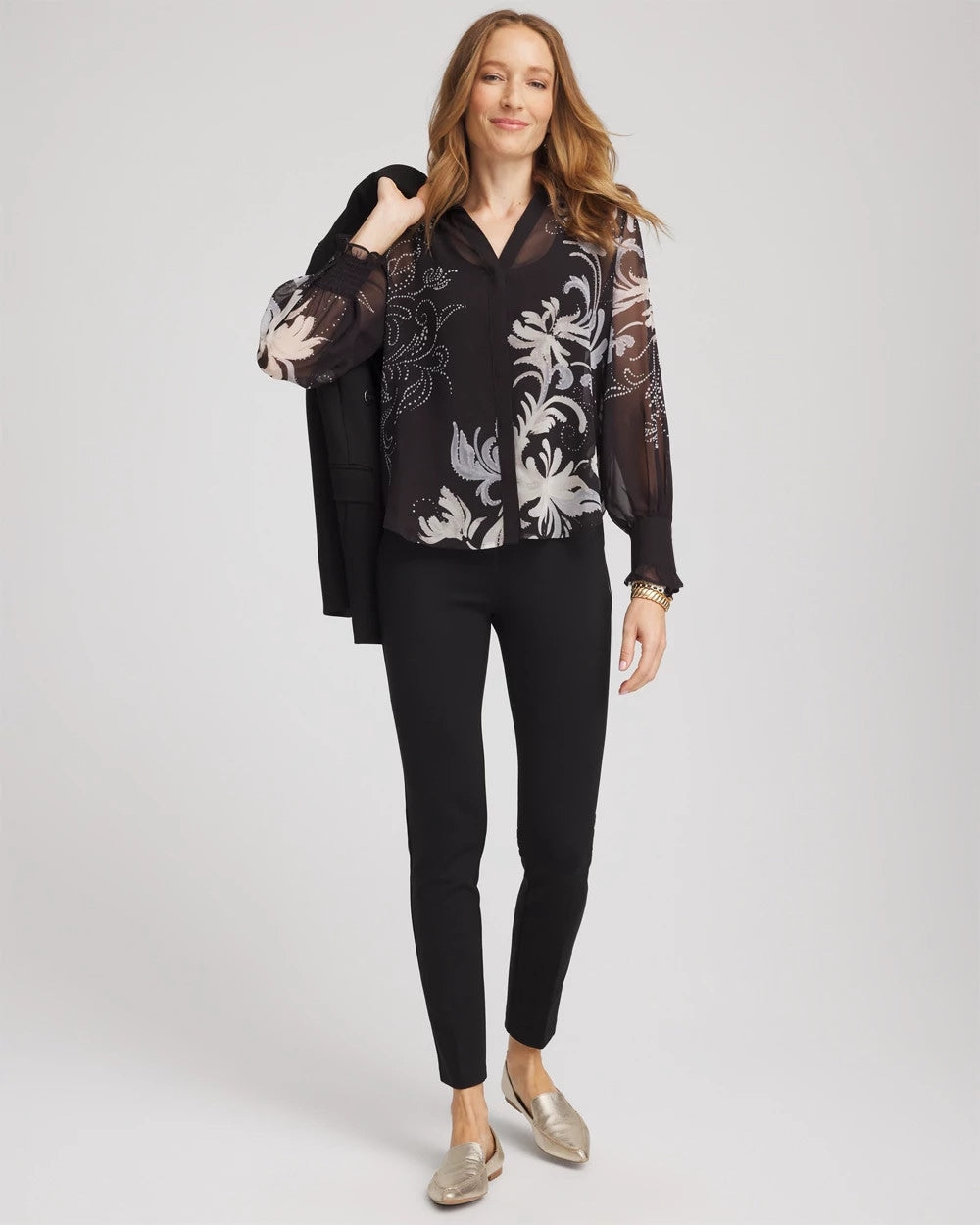 Black Georgette Flow Print Blouse