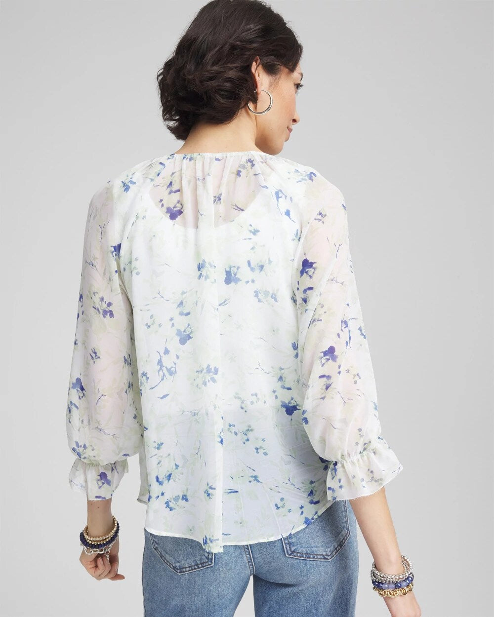 Blue Pearl Georgette Sheer Ruffle Blouse