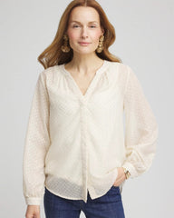 Ecru Chevron Blouson Sleeve Blouse
