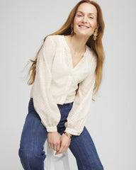 Ecru Chevron Blouson Sleeve Blouse