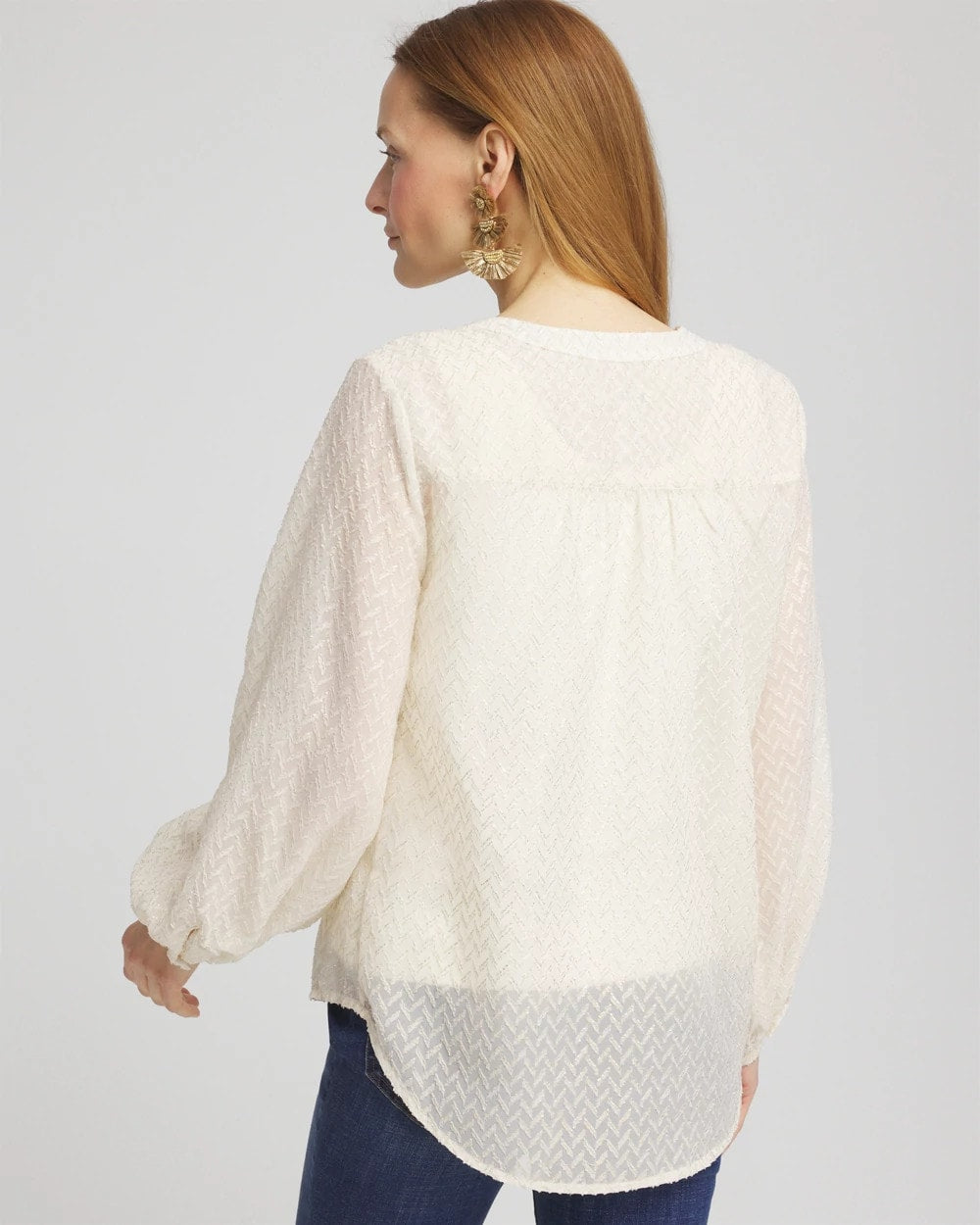 Ecru Chevron Blouson Sleeve Blouse