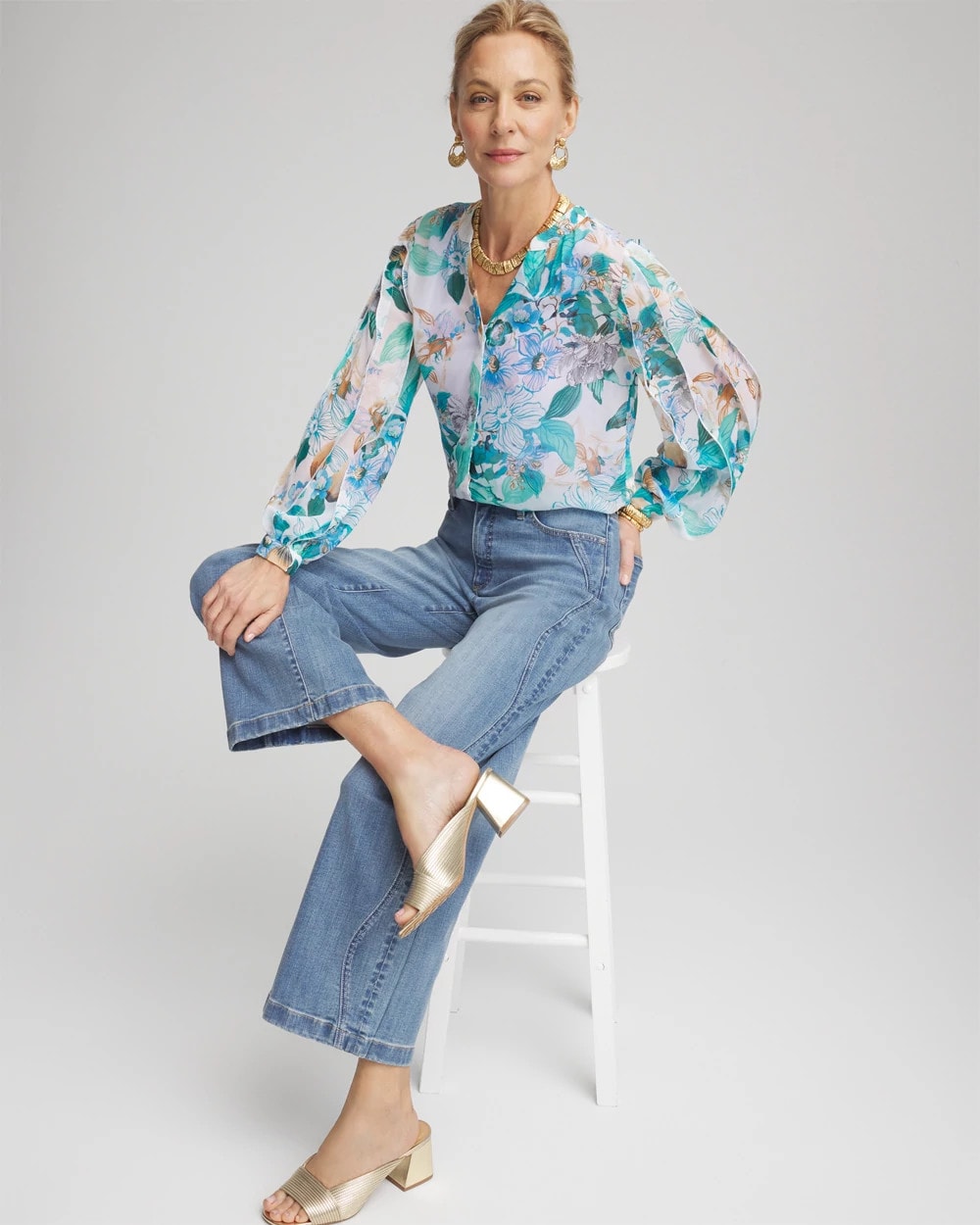 Paradiso Blue Georgette Billow Sleeved Blouse