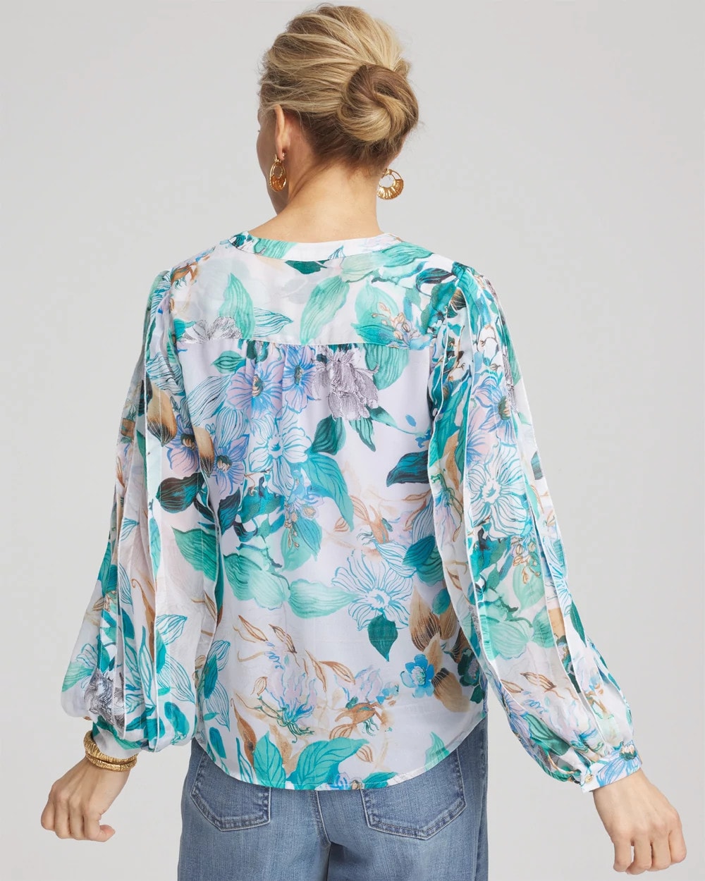 Paradiso Blue Georgette Billow Sleeved Blouse