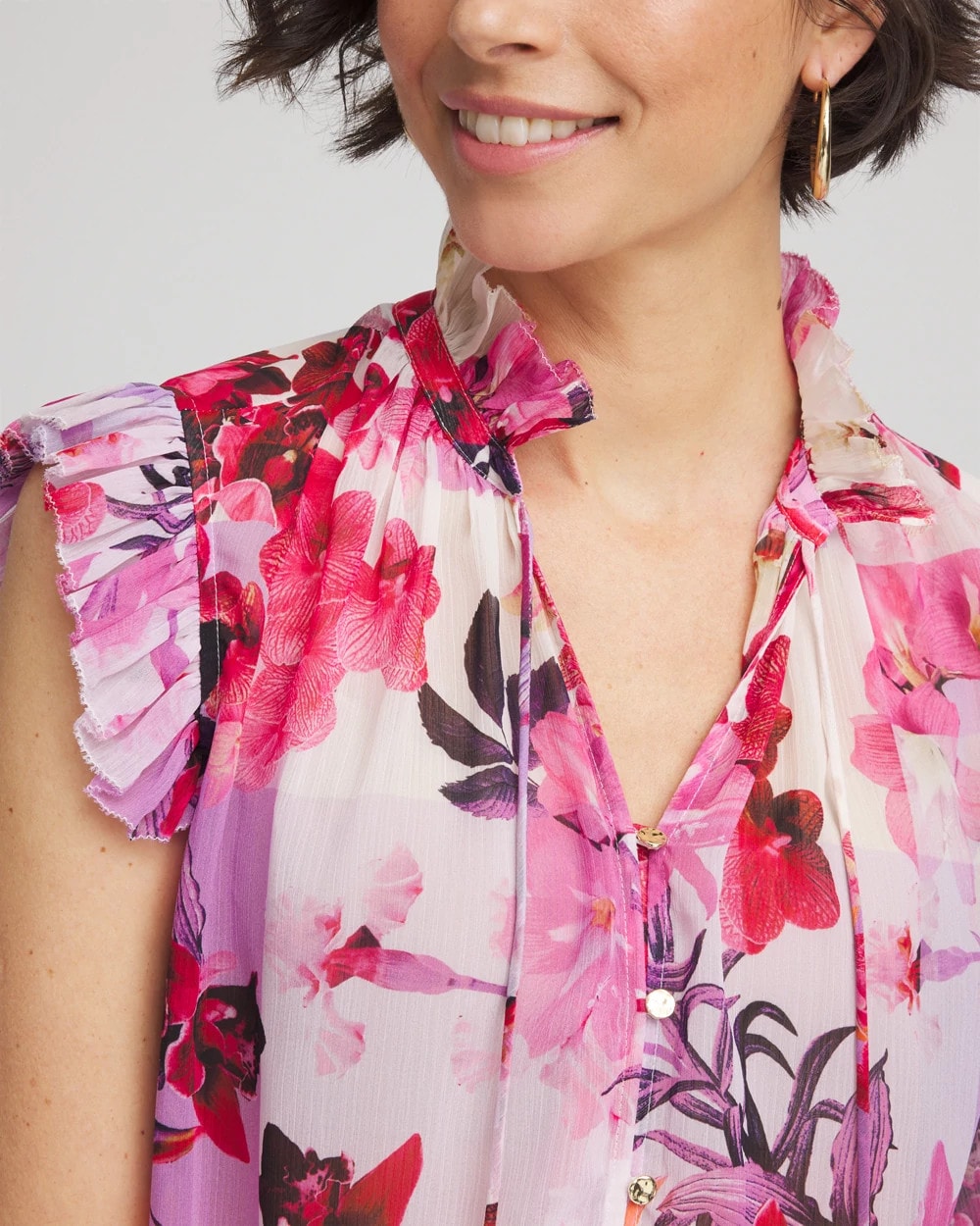 Plum Shade Floral Ruffle Collar Blouse