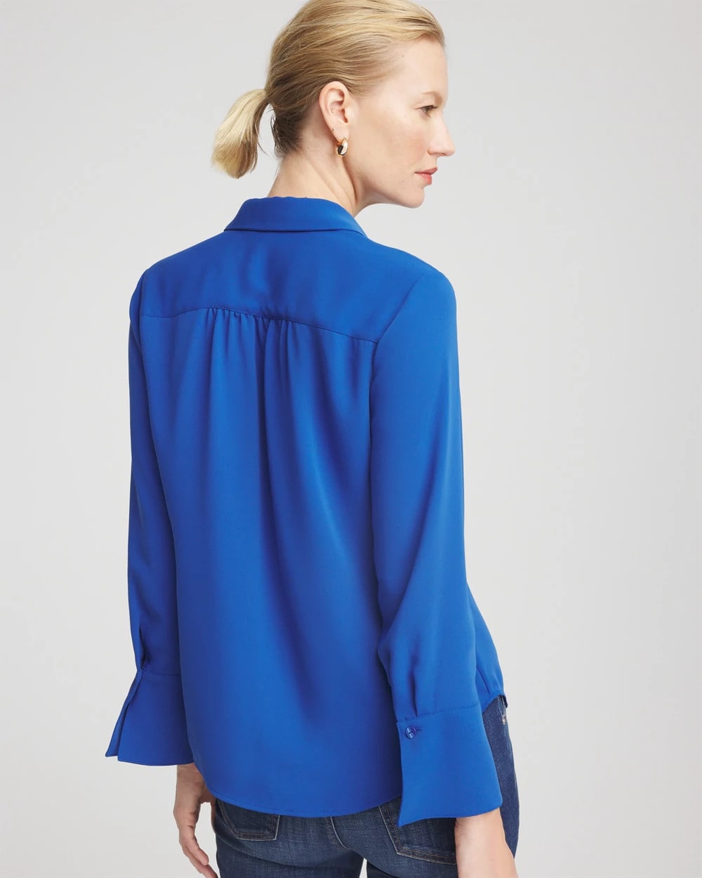 Cobalt Stone Ruffle-Trim Chiffon Blouse