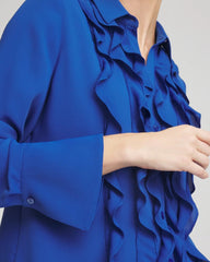 Cobalt Stone Ruffle-Trim Chiffon Blouse