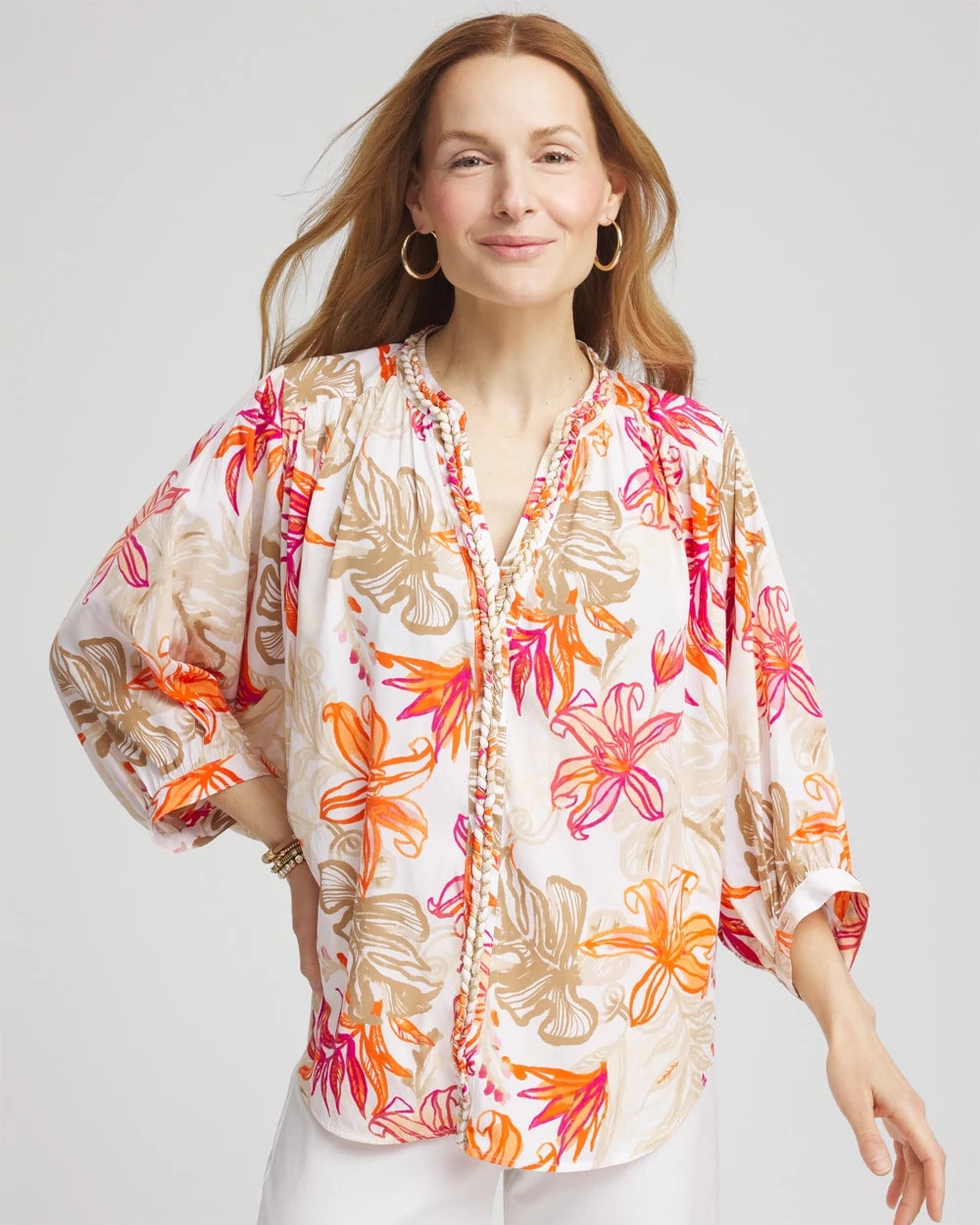 Crushed Berries Floral Braided Batwing Blouse