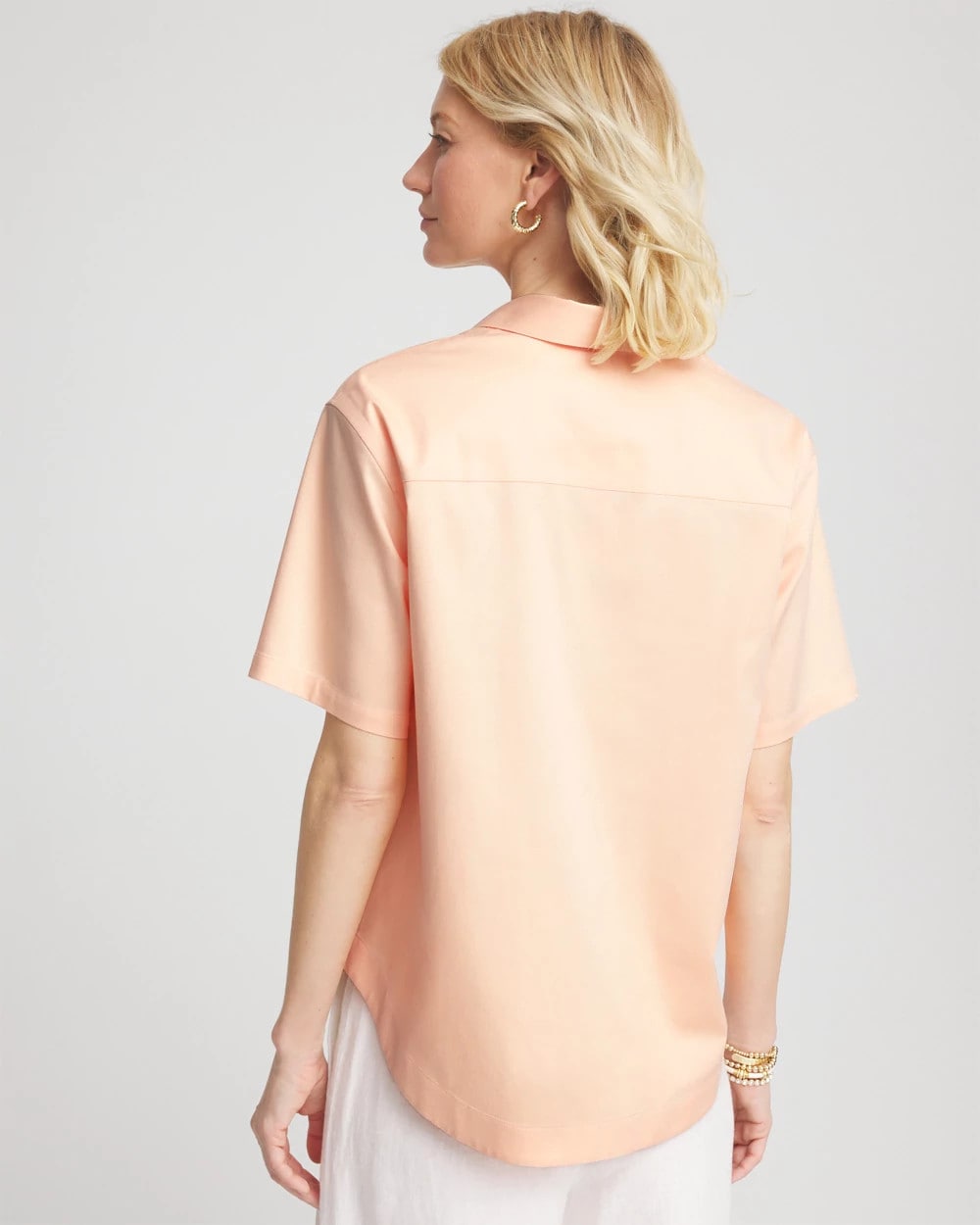 Sunset Peach No Iron™ Embroidered Floral Short-Sleeve Shirt