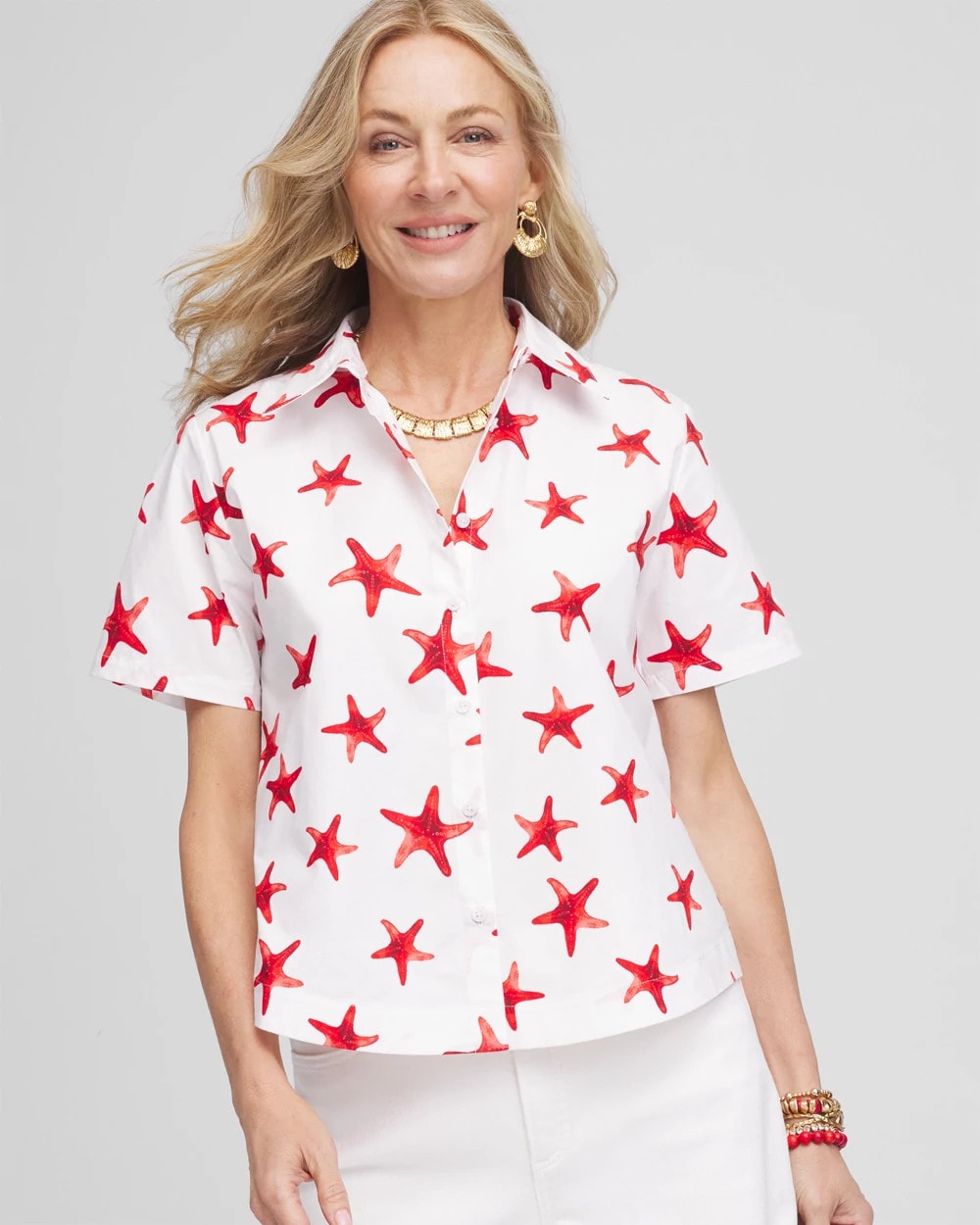 Red Glow Starfish Short Sleeve Swing Shirt