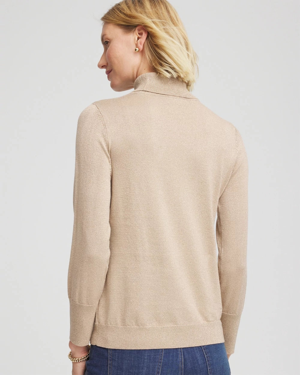 Champagne Fizz Metallic Turtleneck Pullover Sweater